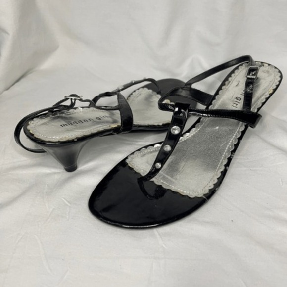 MADDEN GIRL Black Patten Leather Kitten Heel Ankle Strap Dress Sandal, Size 9‎ - Picture 3 of 7